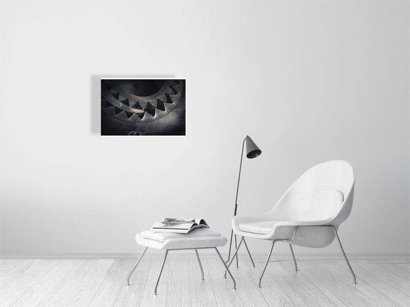Automatic transmission, gearbox oil pump gear removed due to mechanical failure. West Sussex, England. Print of framed photography art.