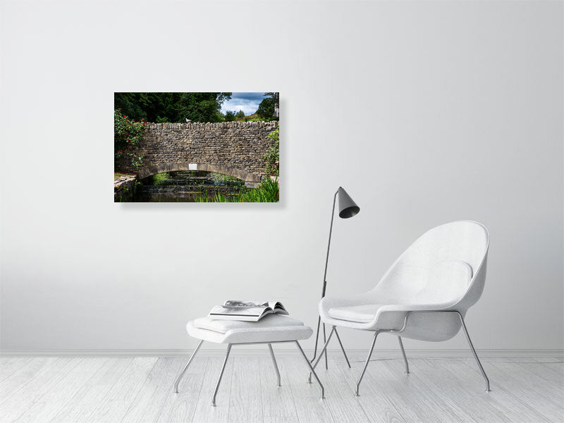 Old bridge with a pigeon on it, Northleach, Cheltenham, Cotswold, UK. Print of framed photography art, wall decor.