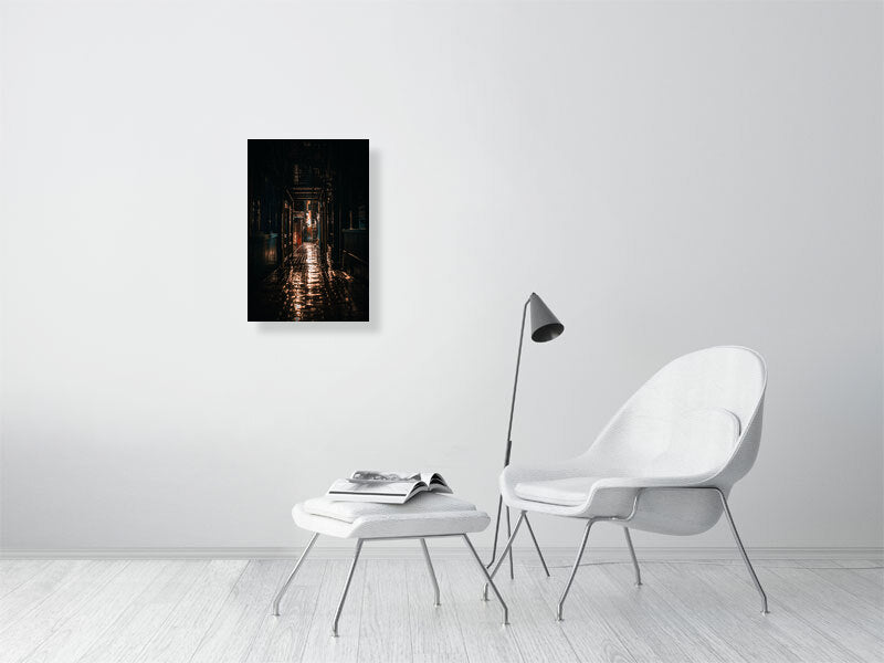 Brighton lanes on a rainy night reflecting lights of the street. Print or framed photography art.