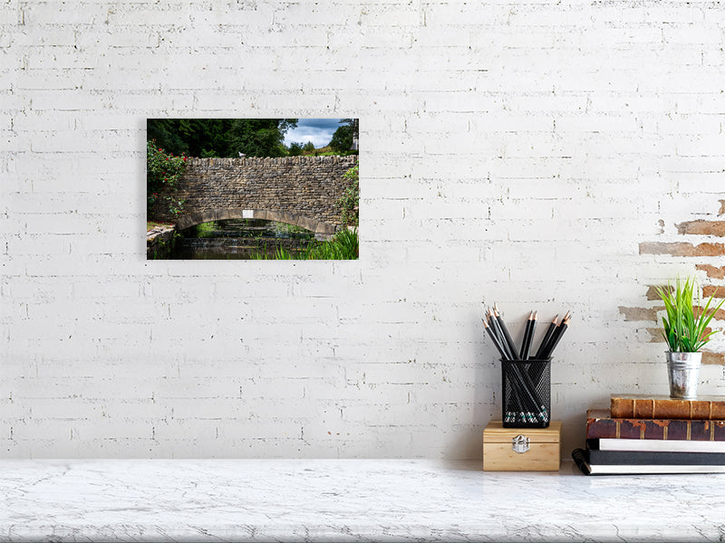 Old bridge with a pigeon on it, Northleach, Cheltenham, Cotswold, UK. Print of framed photography art, wall decor.