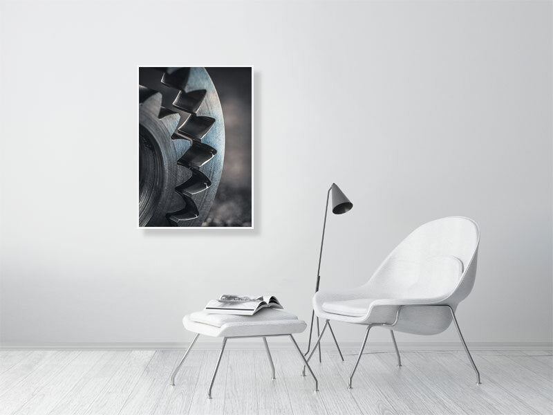 Oil pump gear. Framed print photography art.