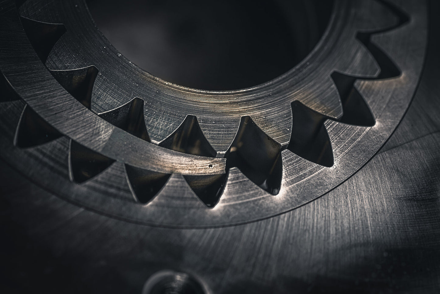 Automatic transmission, gearbox oil pump gear removed due to mechanical failure. West Sussex, England. Print of framed photography art.