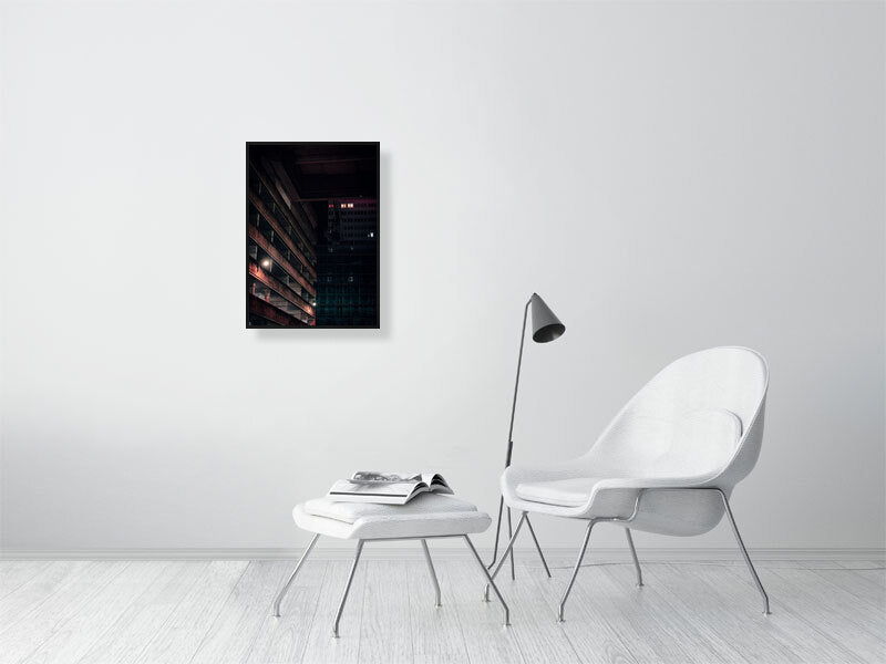 Night photo of architecture and building under renovation in centre of Brighton, print or framed art photography.