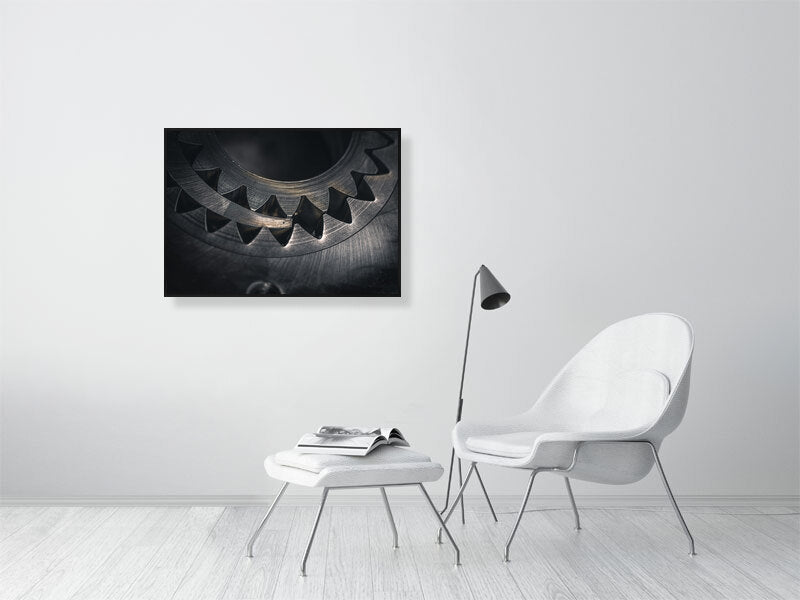 Automatic transmission, gearbox oil pump gear removed due to mechanical failure. West Sussex, England. Print of framed photography art.