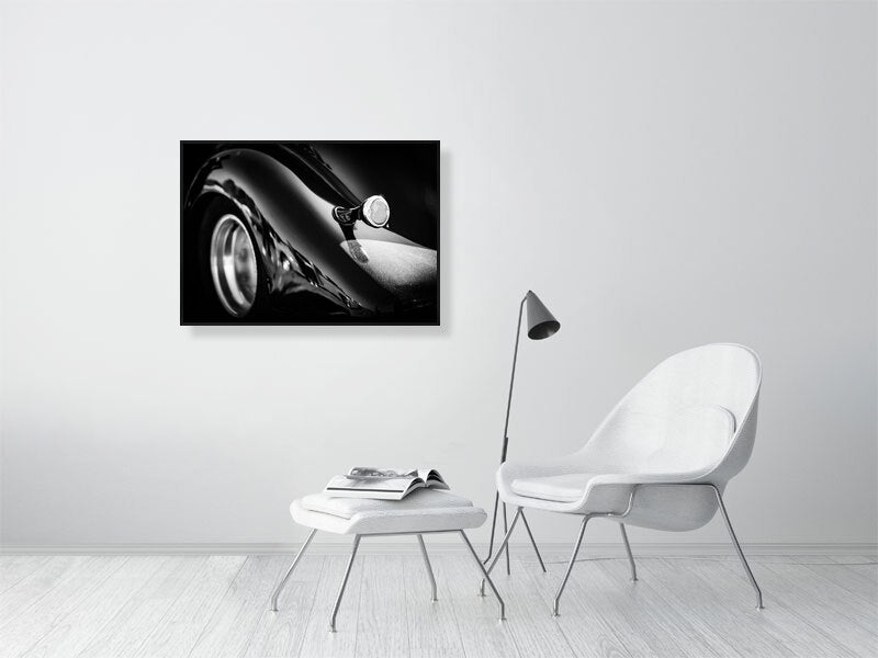 1935 Ford Slanback V8 in black and white on classic and american car meet 2011. Print or framed art photography.