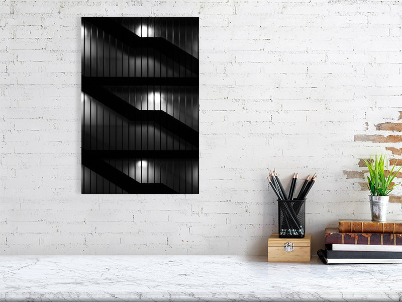 Stairs behind the glass at night. Print or framed art photography.