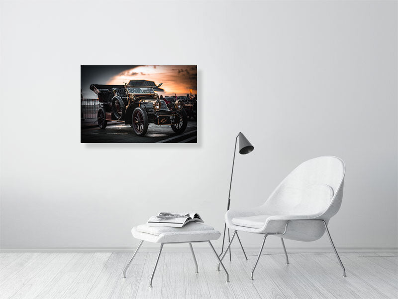De Bion Bouton 1904 in evening light on a seafront of Brighton, Veteran Car Run 2023. Print or framed photography art.