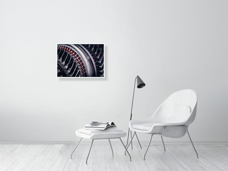 Gears and cogs in manual gearbox, transmission. Print or framed photography art.