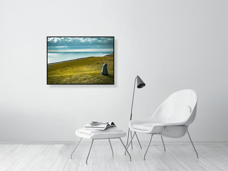 Lonely windmill on shores of England. Rottingdean, Brighton. Print or framed photography art.
