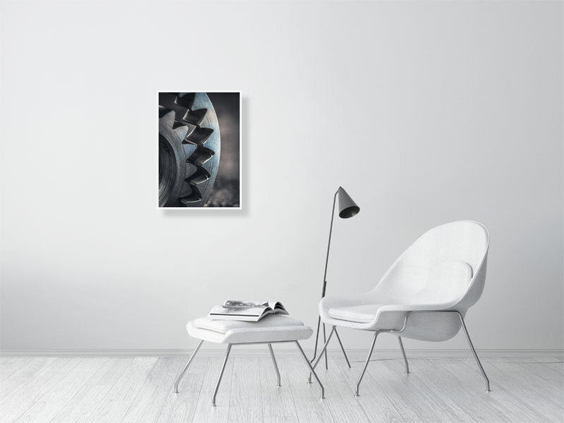 Oil pump gear. Framed print photography art.