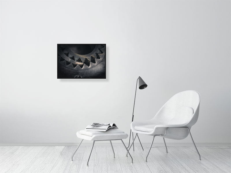 Automatic transmission, gearbox oil pump gear removed due to mechanical failure. West Sussex, England. Print of framed photography art.