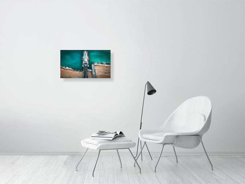 People gathering on a pier to watch sunset falling on Brighton. Print or framed photography art.