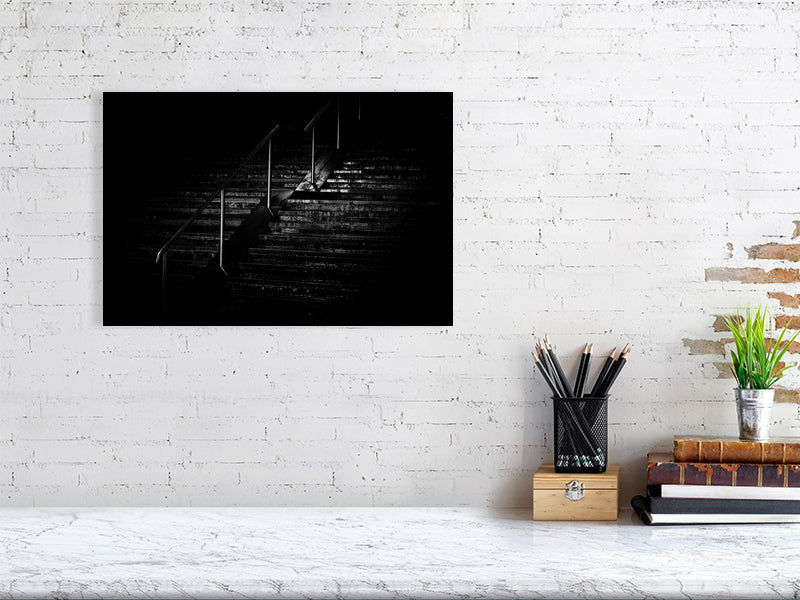 Low key photo of stairs on a rainy night in Brighton, print of framed art photography.