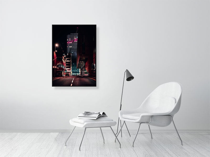 Neo look of night city lights. Print or framed photography art.