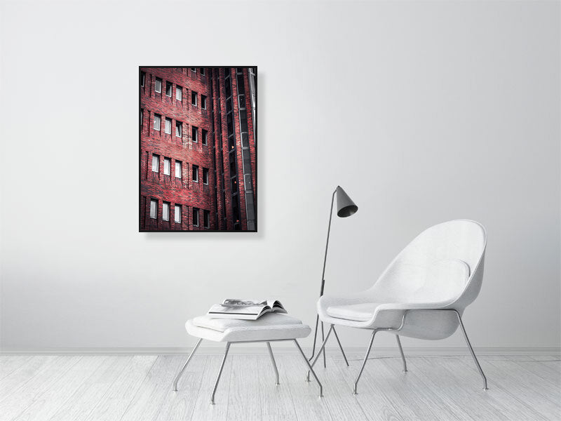 Mid-century modern architecture red brick building in Brighton, UK. Print or framed photography art.
