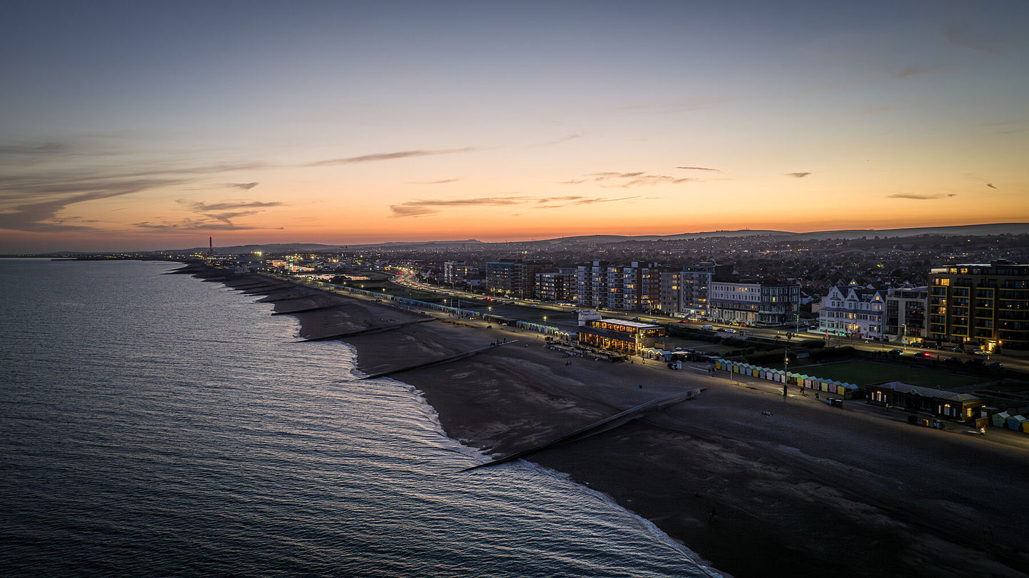 Evening colours of Brighton's seafront, Brighton, East Sussex, UK. Print or framed photography art, wall decor.