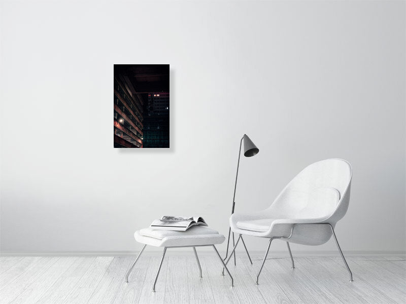 Night photo of architecture and building under renovation in centre of Brighton, print or framed art photography.