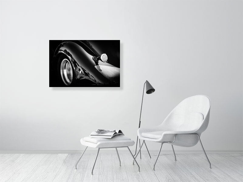 1935 Ford Slanback V8 in black and white on classic and american car meet 2011. Print or framed art photography.