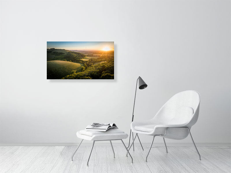 Devils Dyke in a golden hour on a warm summer evening, Brighton, UK. Print or framed photography art.
