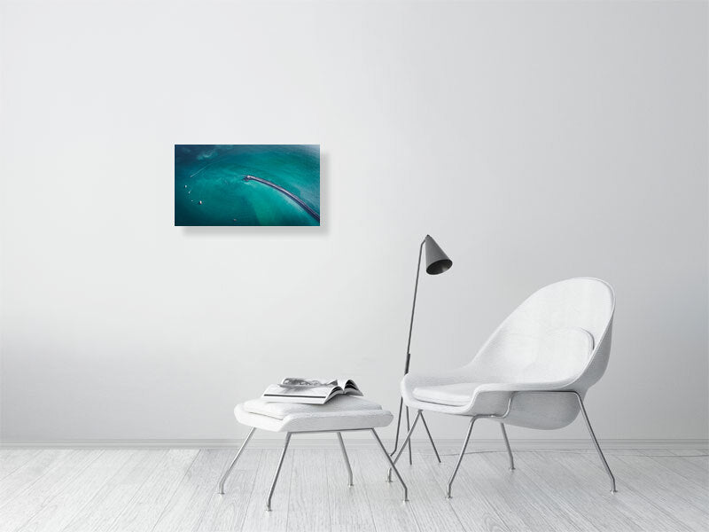 Lighthouse in blue waters of England. Print photography art.