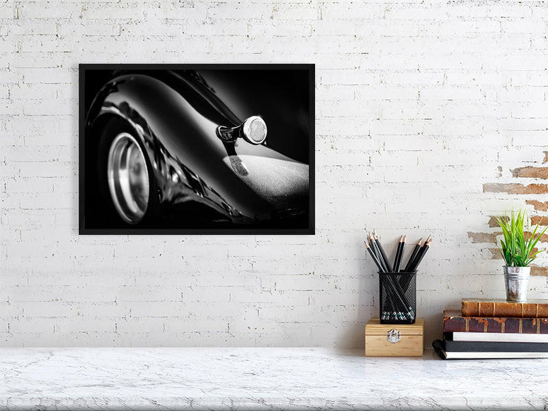 1935 Ford Slanback V8 in black and white on classic and american car meet 2011. Print or framed art photography.