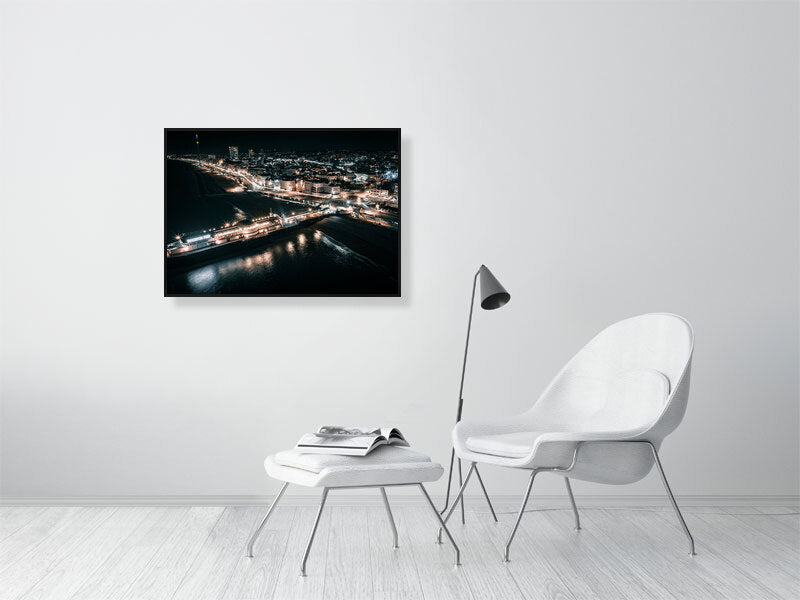 Aerial View of Brighton Pier on a cold winter night. Print or framed photography art.