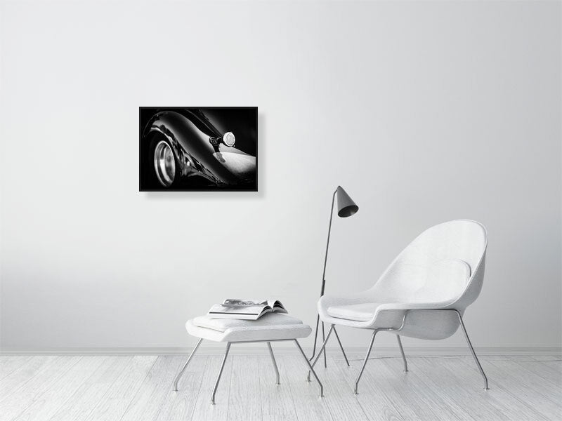 1935 Ford Slanback V8 in black and white on classic and american car meet 2011. Print or framed art photography.