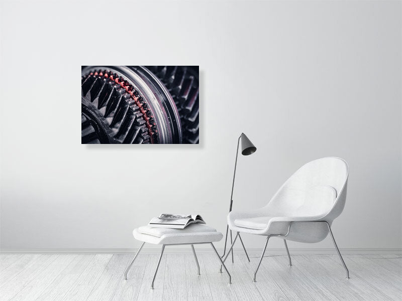 Gears and cogs in manual gearbox, transmission. Print or framed photography art.