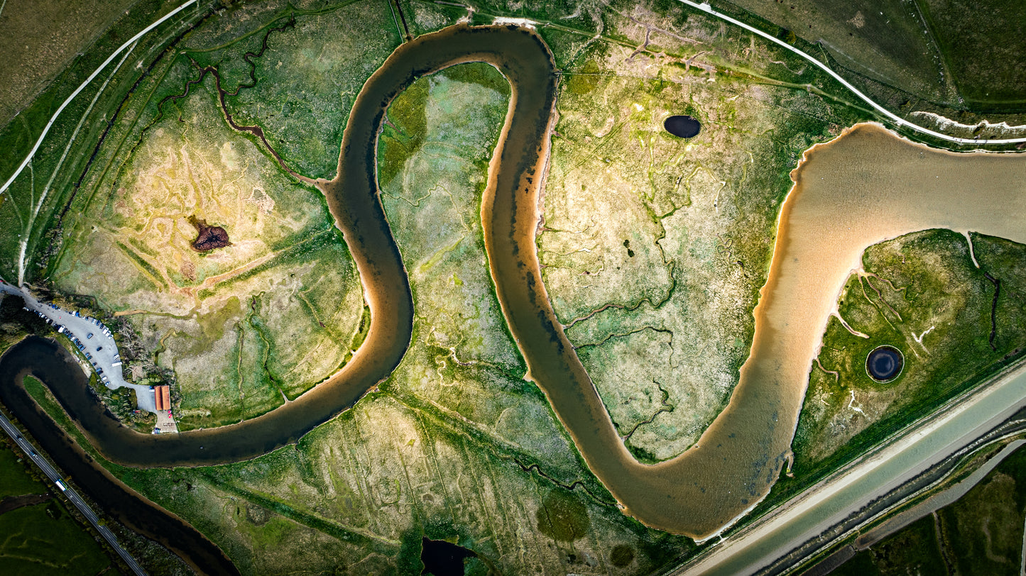 River by the Seven Sisters Cliffs on a sunny spring day, East Sussex, UK. Wall decor, Print, Unframed photography art.