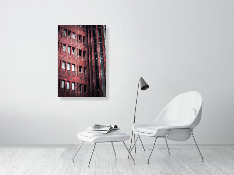 Mid-century modern architecture red brick building in Brighton, UK. Print or framed photography art.
