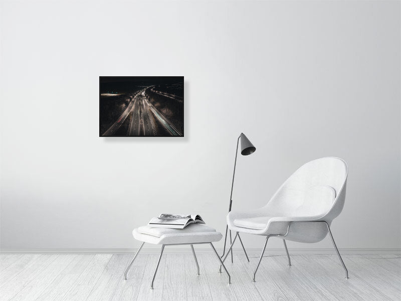 Night motorway by the city on a winter night. Print or framed art photography.