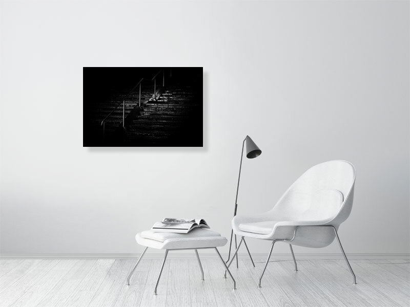 Low key photo of stairs on a rainy night in Brighton, print of framed art photography.
