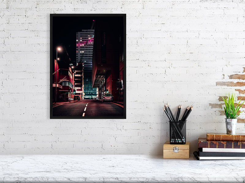 Neo look of night city lights. Print or framed photography art.