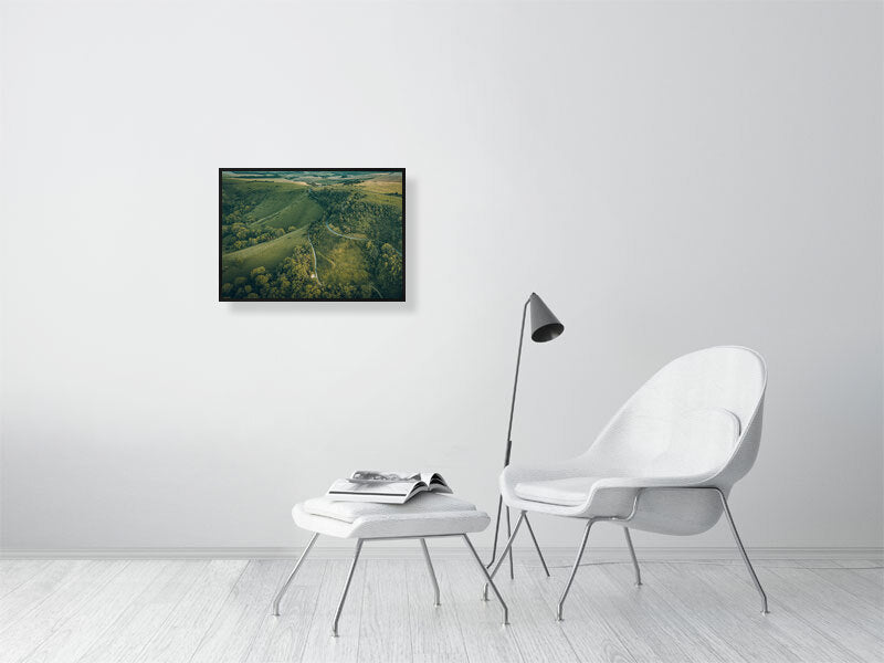 Green landscape by Ditchling Beacon on early summer evening. Framed print photography art.