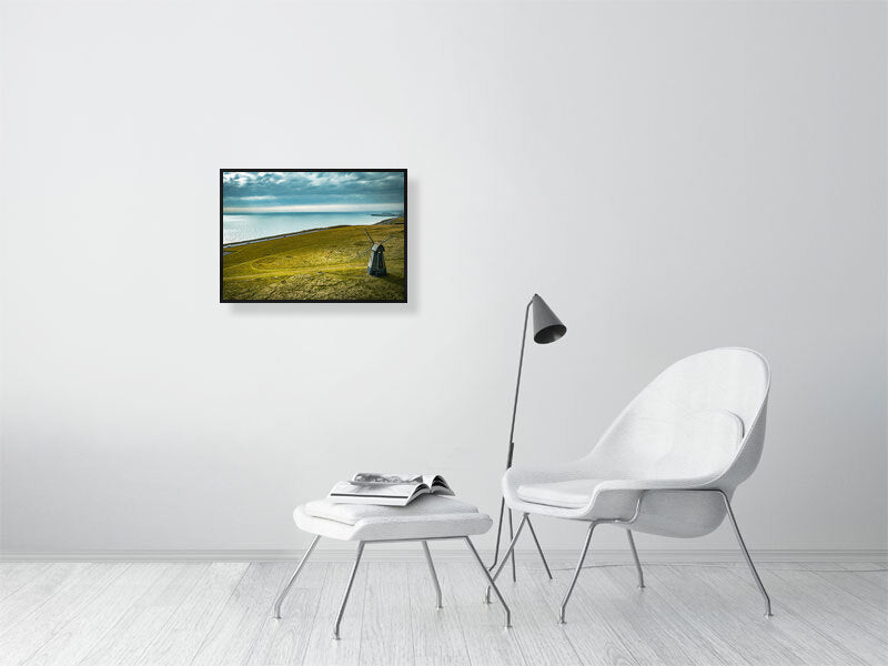 Lonely windmill on shores of England. Rottingdean, Brighton. Print or framed photography art.