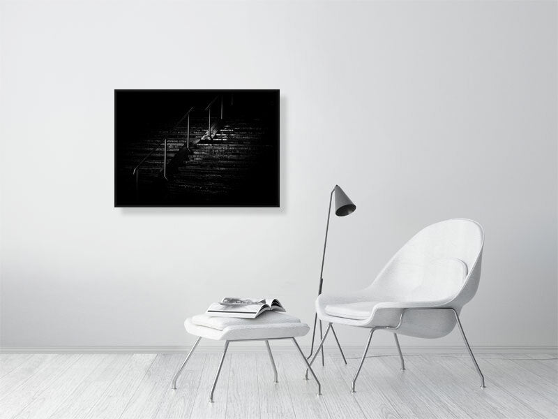 Low key photo of stairs on a rainy night in Brighton, print of framed art photography.