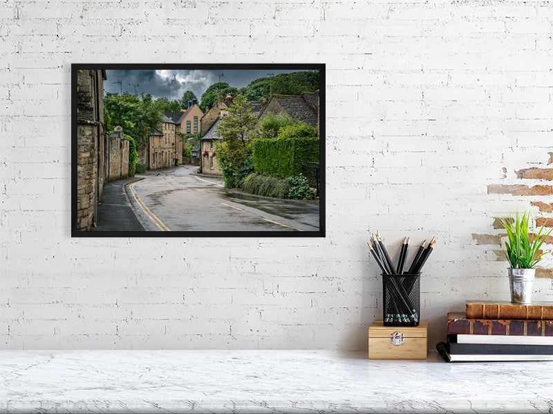 Walk through historic town of Northleach, Cheltenham, Cotswold, UK. Print of framed photography art, wall decor.