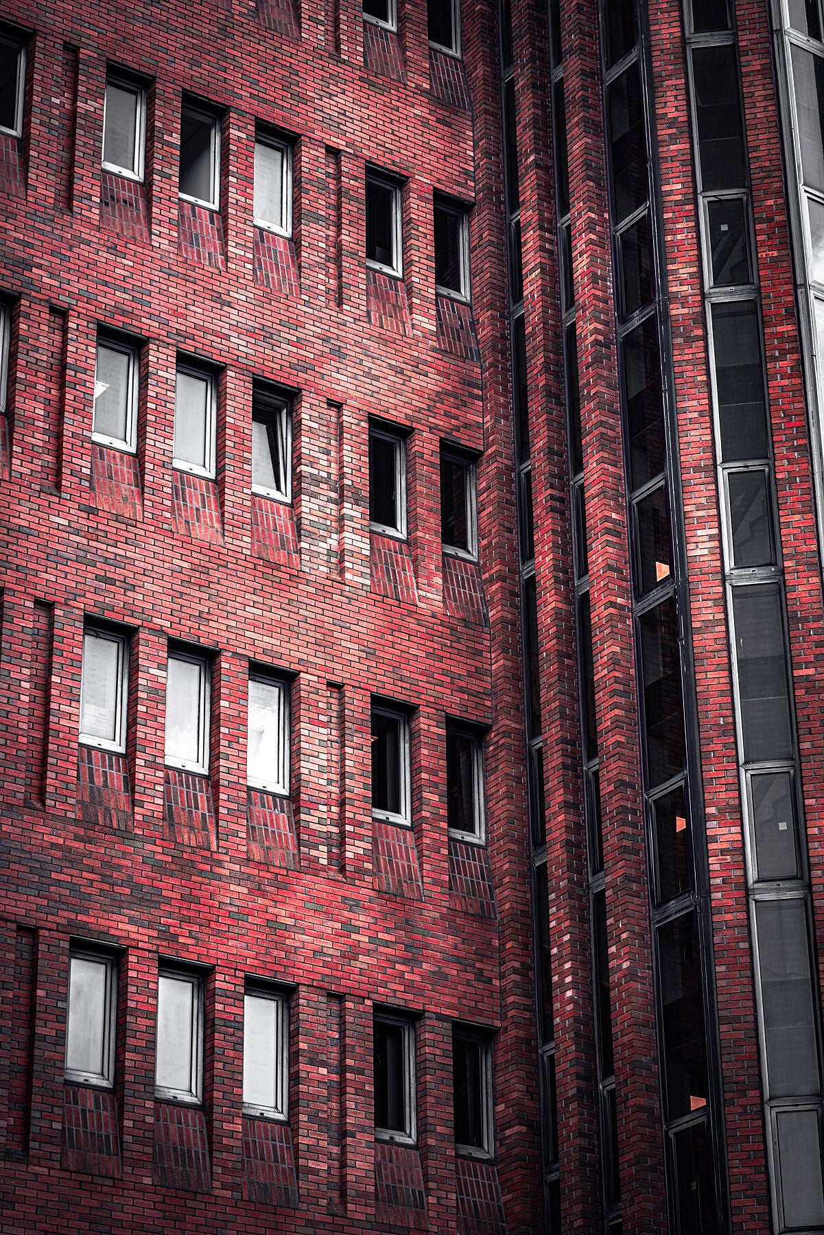 Mid-century modern architecture red brick building in Brighton, UK. Print or framed photography art.