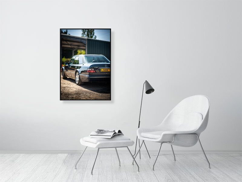 Classic Mercedes-Benz E-class W124 E500 equipped with M119 V8 engine. Print or framed art photography.