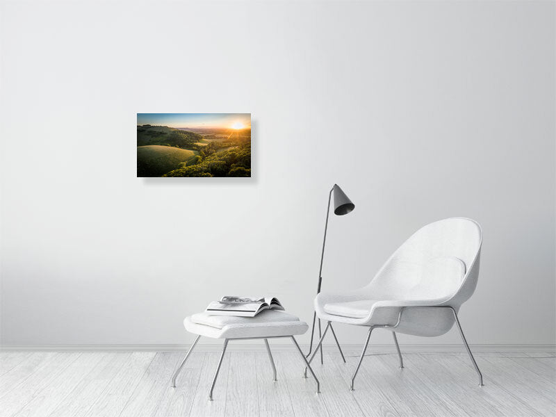 Devils Dyke in a golden hour on a warm summer evening, Brighton, UK. Print or framed photography art.