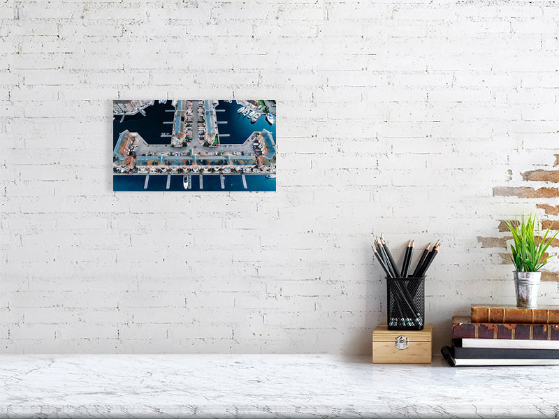 Aerial view of Brighton Marina blue waters with nice building geometry. Print of framed photography art.