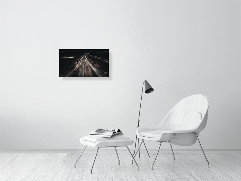 Night motorway by the city on a winter night. Print or framed art photography.