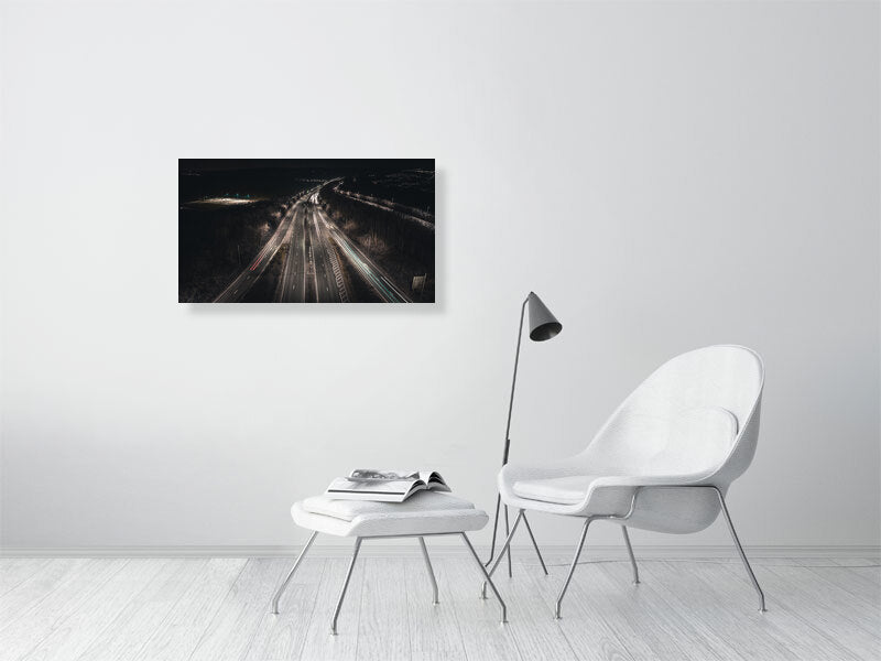 Night motorway by the city on a winter night. Print or framed art photography.