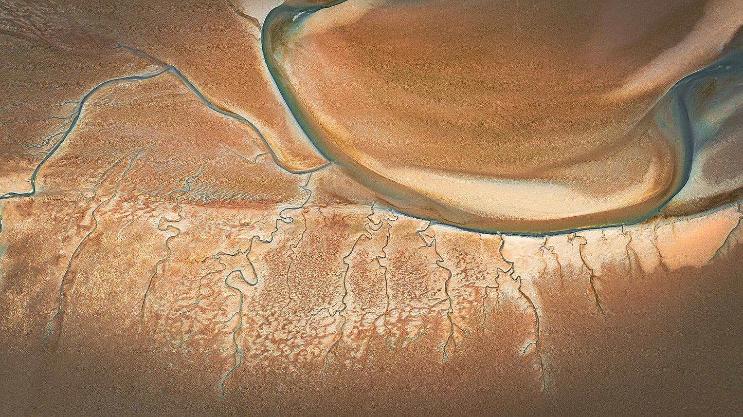 Vaines like surface left water leaves beach in Wales. Print or framed photography art.