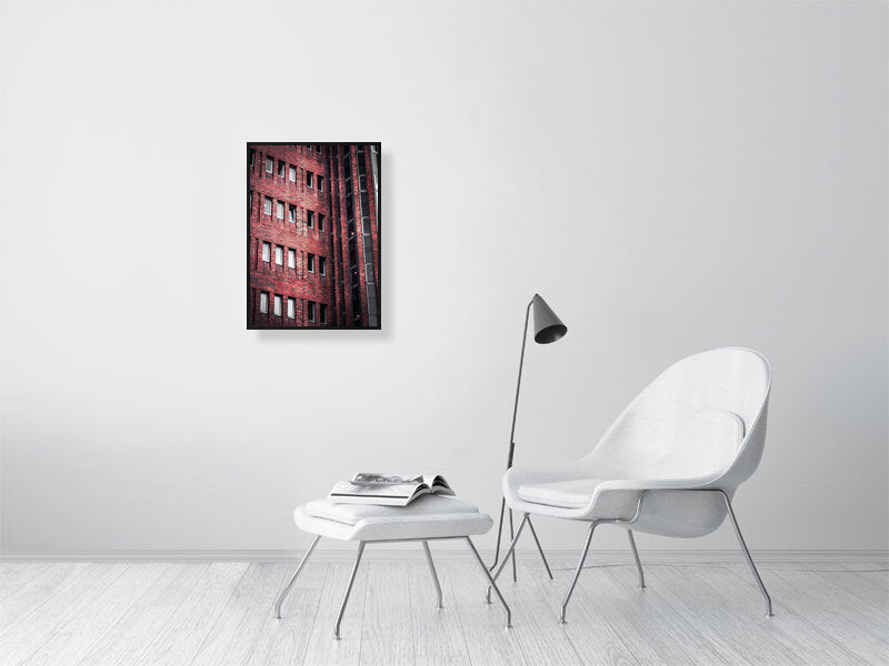 Mid-century modern architecture red brick building in Brighton, UK. Print or framed photography art.