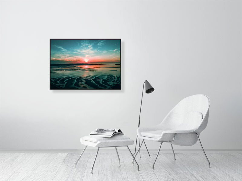 Sunset on a beach, Wales, Framed Print Photography Art