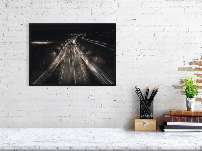 Night motorway by the city on a winter night. Print or framed art photography.