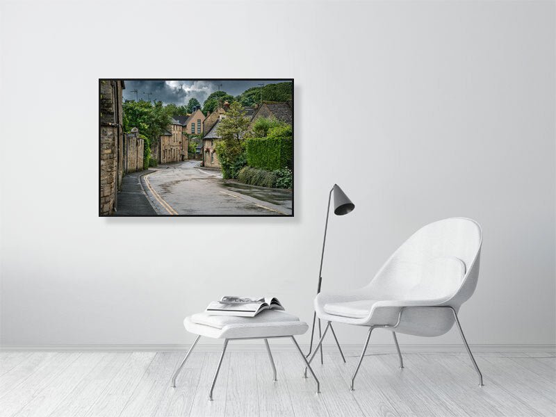 Walk through historic town of Northleach, Cheltenham, Cotswold, UK. Print of framed photography art, wall decor.