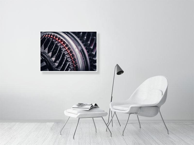 Gears and cogs in manual gearbox, transmission. Print or framed photography art.