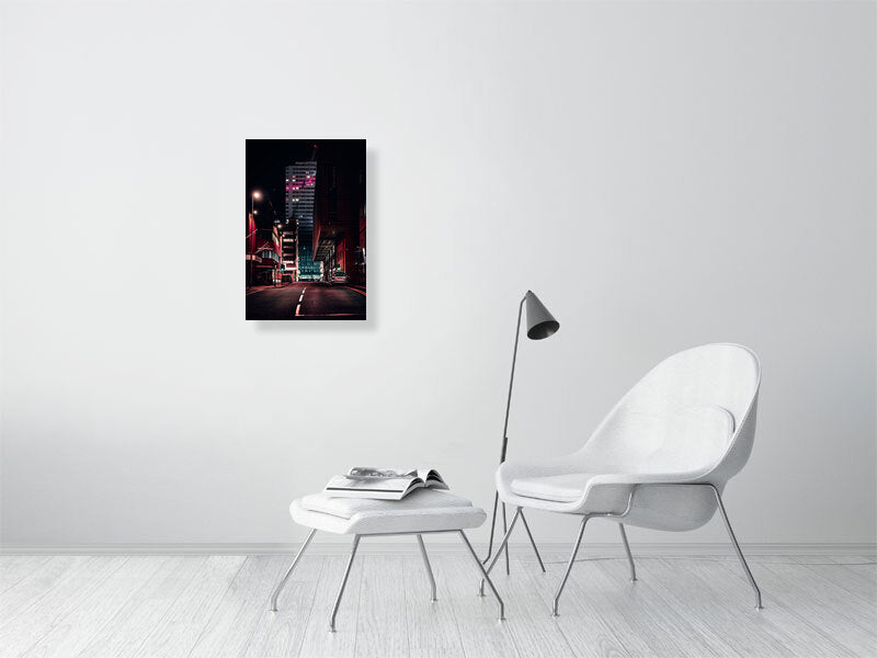 Neo look of night city lights. Print or framed photography art.